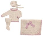 Completo Nascita 3 Pz Tricot Panna Rosa Juliana