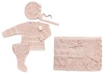 Completo Nascita 3 Pz Tricot Rosa con Fiocco Juliana