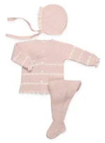 Completo Nascita 3 Pz Tricot Rosa con Fiocco Juliana - immagine 4