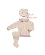 Completo Nascita 3 Pz Tricot Panna Rosa Juliana - immagine 2